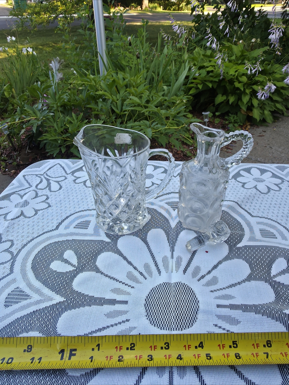 Clear Glass Pitcher and Decorative Cruet Set - Clear